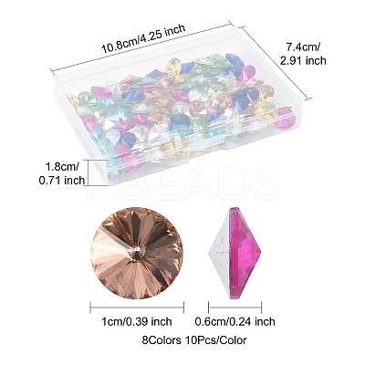 80Pcs 8 Colors Glass Pointed Back Rhinestone RGLA-FS0001-20-1