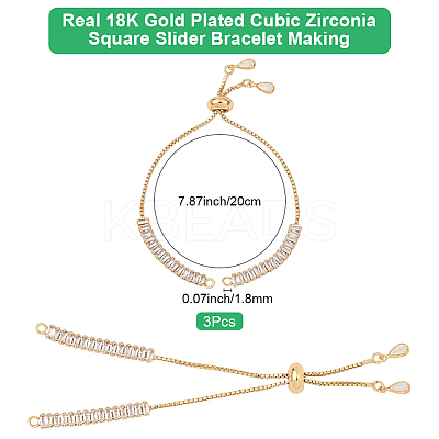 3Pcs Brass Pave Clear Cubic Zirconia Rectangle Slider Bracelet Making BJEW-BBC0001-19-1