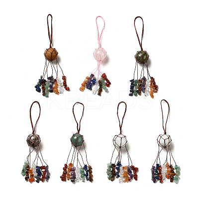 Natural & Synthetic Gemstone Round Pendant Decorations G-G997-A-1
