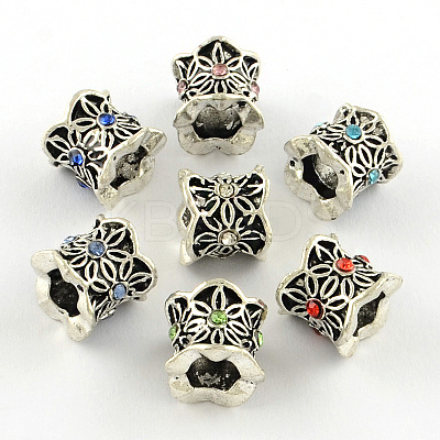 Antique Silver Plated Alloy Rhinestone Large Hole European Beads MPDL-R041-08-1