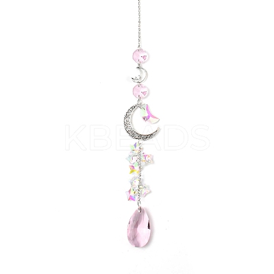 Glass Moon Hanging Suncatcher Pendant Decoration DJEW-PW0008-10B-1