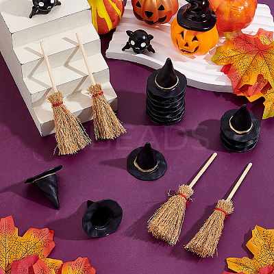 20Pcs Halloween Wood Mini Broom DJEW-ME0001-07-1