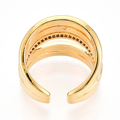 Brass Micro Pave Clear Cubic Zirconia Cuff Rings for Women KK-T074-09G-1