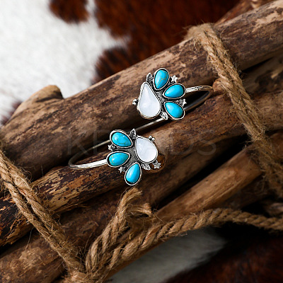Bohemian Iron Resin Imitation Turquoise Cuff Bangles for Women FS-WG44455-01-1