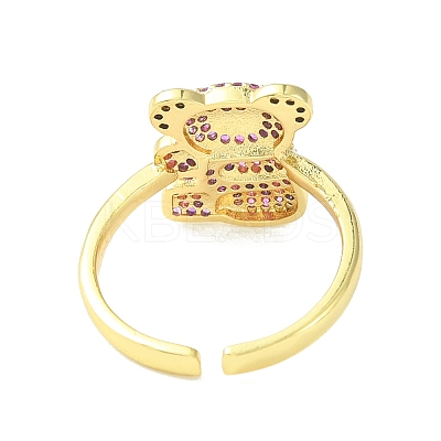 Bear Cubic Zirconia Open Cuff Ring RJEW-F145-01G-1