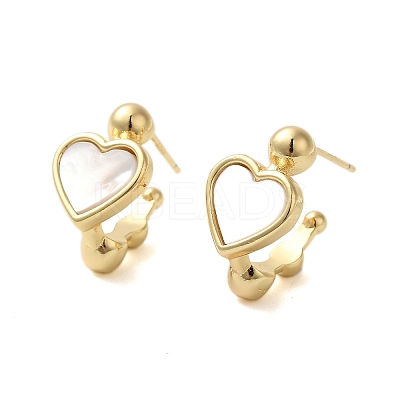 Shell Heart Stud Earrings EJEW-K287-01G-11-1