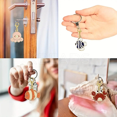 6Pcs Ocean Theme Alloy Enamel Pendant Decoration HJEW-YW00102-1