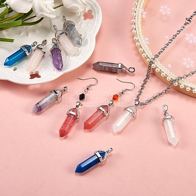 12Pcs 6 Style Natural & Synthetic Gemstone Double Terminated Pointed Pendants G-SZ0001-83-1