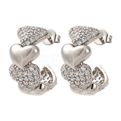 Brass Micro Pave Clear Cubic Zirconia Stud Earrings EJEW-D322-07P-01-1