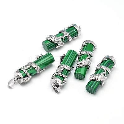 Column with Dragon Platinum Plated Brass Natural Malachite Pendants G-F228-23M-RS-1