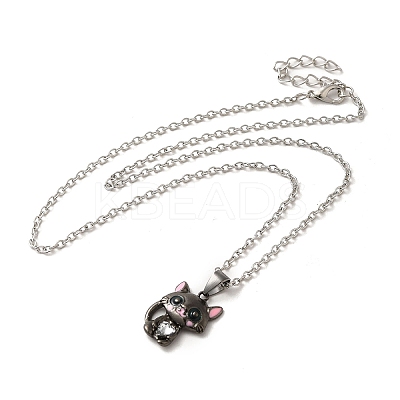 Alloy Rhinestone Cat Pendant Necklace LS-NJEW-A017-01P-01-1