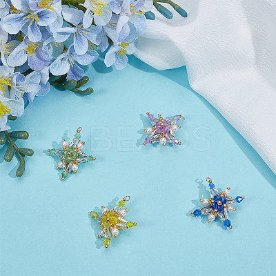 4Pcs Glass Seed Beaded Tetraptera Pendants PALLOY-GO00065-1