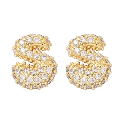 Brass Micro Pave Cubic Zirconia Stud Earrings EJEW-Z091-04G-S-1