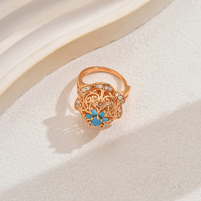 Luxury Vintage Hollow Flower Brass Cubic Zirconia Adjustable Rings for Women JN0638-2-1