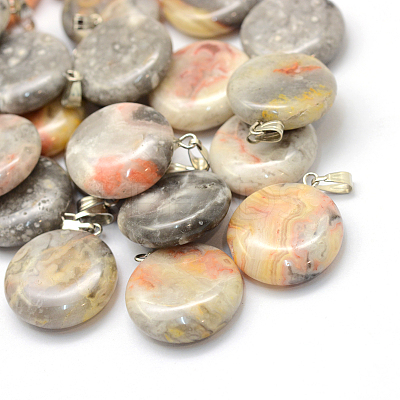 Flat Round Dyed Natural Crazy Agate Pendants G-Q370-18-1