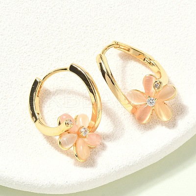 Flower Brass Micro Pave Clear Cubic Zirconia Hoop Earrings EJEW-Z152-01G-1