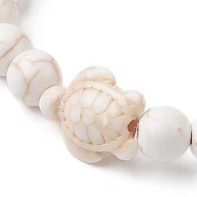 Synthetic Turquoise Round & Turtle Beaded Stretch Bracelet for Women BJEW-JB09700-03-1