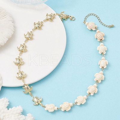 304 Stainless Steel & Synthetic Turquoise Link Necklaces for Women NJEW-JN06013-1