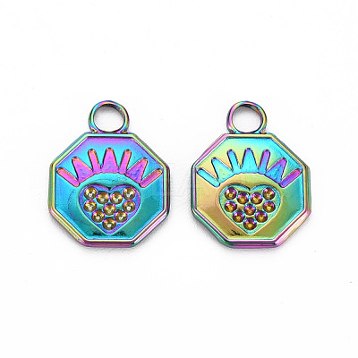Rainbow Color 201 Stainless Steel Pendant Rhinestone Settings STAS-S119-024-1