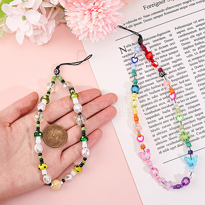 2 Styles Rainbow Resin Beaded Mobile Phone Lanyard Wrist Strap HJEW-GF0001-46-1