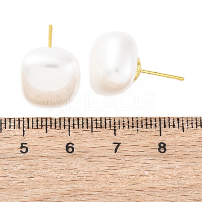 Square Brass & Plastic Stud Earrings for Women EJEW-G425-01G-02-1