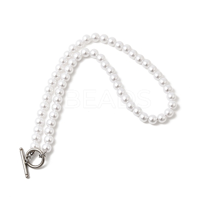 8MM White Round Plastic Pearl Beaded Necklaces for Women NJEW-L469-01P-1