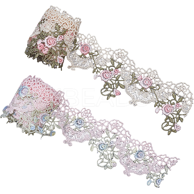 4 Yards 2 Colors Polyester Lace Trim Ribbons OCOR-GF0005-04-1