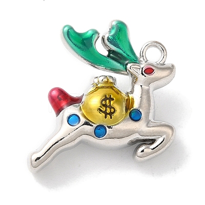 Christmas Deer with Money Bag Rack Plating Alloy Enamel Pendants FIND-I039-024B-P-1