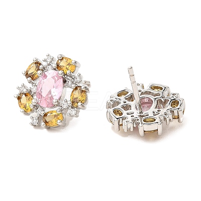 Flower Brass Micro Pave Cubic Zirconia Stud Earrings EJEW-L270-13P-1