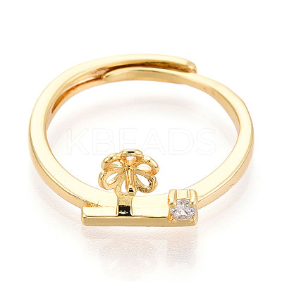 Flower Brass Micro Pave Cubic Zirconia Cup Peg Ring Settings LS-KK-N274-31G-1