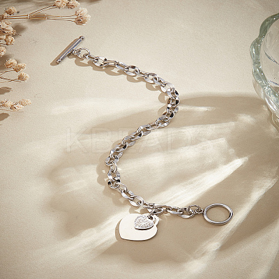 1Pc 304 Stainless Steel Coffee Bean Chain Charm Bracelets for Women BJEW-LP0001-17-1