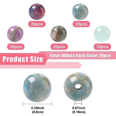 100Pcs 5 Colors Resin Beads RESI-YW0005-50-1