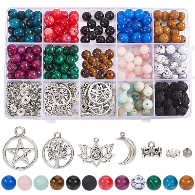 DIY Natural & Synthetic Beads & Alloy Pendant Jewelry Making Findings Kits DIY-SC0028-20-1