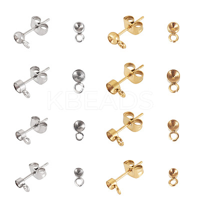 32Pcs 8 Styles 304 Stainless Steel Stud Earring Findings STAS-TA0002-96-1