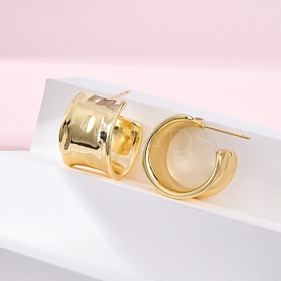 Brass C-Shaped Stud Earrings EJEW-R025-37G-1