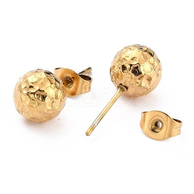 Ion Plating(IP) Textured Round Bead 304 Stainless Steel Stud Earring Findings LS-X-EJEW-O104-01G-1