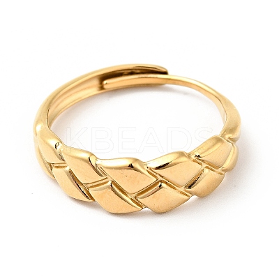 Ion Plating(IP) 304 Stainless Steel Textured Rhombus Adjustable Ring for Women RJEW-I085-05G-1