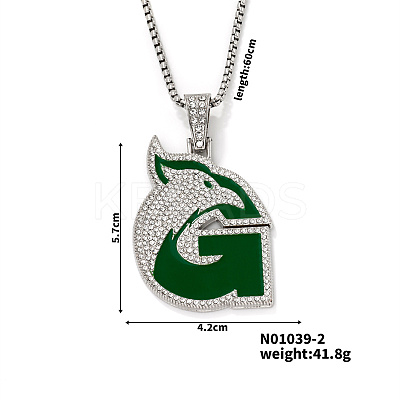Hip-hop Style Alloy Crystal Rhinestone Eagle Animal Alphabet G Pendant Necklaces WR8601-2-1