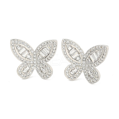 Rack Plating Brass Pave Clear Cubic Zirconia Stud Earring Finding EJEW-C102-33P-1