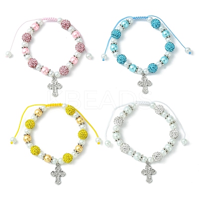 Cross Alloy Rhinestone Pendant Bracelet for Women BJEW-JB09485-1