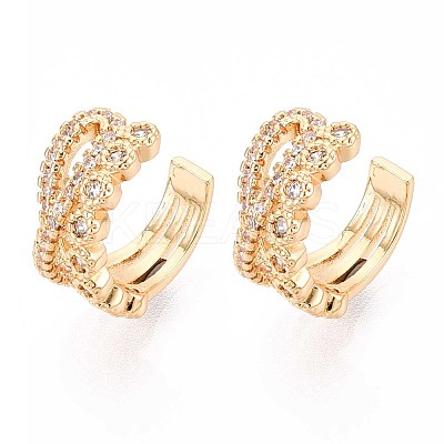 Brass Micro Pave Clear Cubic Zirconia Cuff Earrings EJEW-T047-80G-1