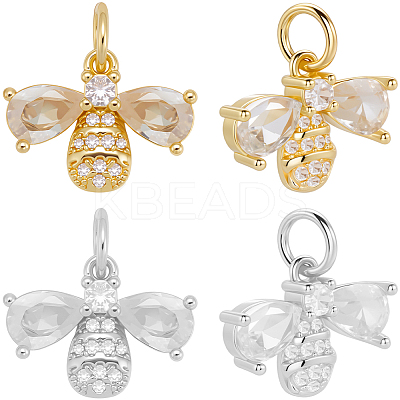 8Pcs 2 Colors Bees Brass Micro Pave Cubic Zirconia Charms KK-BBC0019-18-1