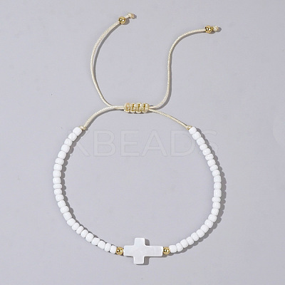 Glass Seed Beads & Brass Braided Beaded Bracelets TV0952-10-1