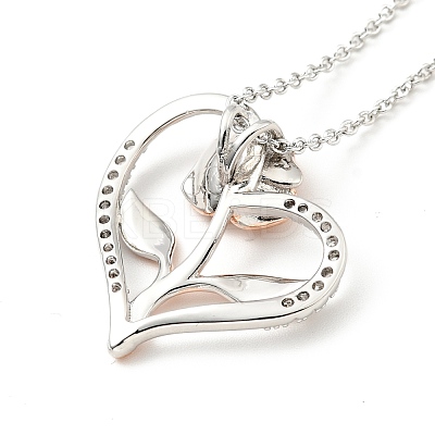 Clear Cubic Zirconia Heart with Rose Pendant Necklace NJEW-F293-01D-RG-1