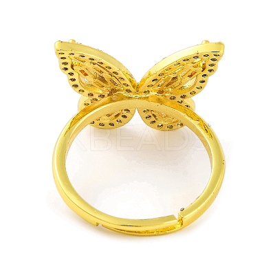 Butterfly Brass Micro Pave Cubic Zirconia Adjustable Rings for Women RJEW-U003-27A-G-1