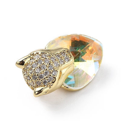 Real 18K Gold Plated Rack Plating Brass Micro Pave Clear Cubic Zirconia Pendants KK-C015-19G-16-1