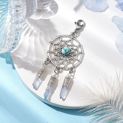 Alloy Woven Net/Web with Synthetic Turquoise Pendants Decorations HJEW-TA00194-02-1