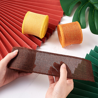 3 Rolls 3 Colors Polyester Imitation Linen Wrapping Ribbon OCOR-YS0001-02B-1