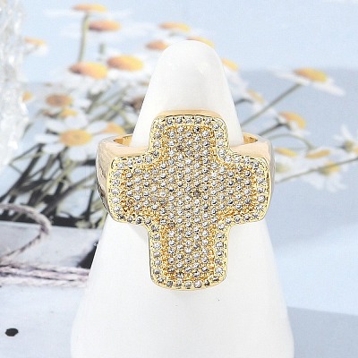 Brass Micro Pave Clear Cubic Zirconia Open Cuff Rings for Women RJEW-R011-03G-01-1