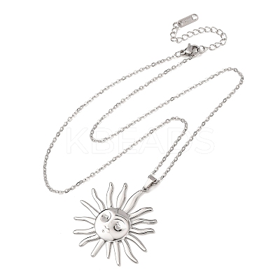 304 Stainless Steel Sun Pendant Cable Chain Necklaces for Men Women NJEW-K308-04C-P-1
